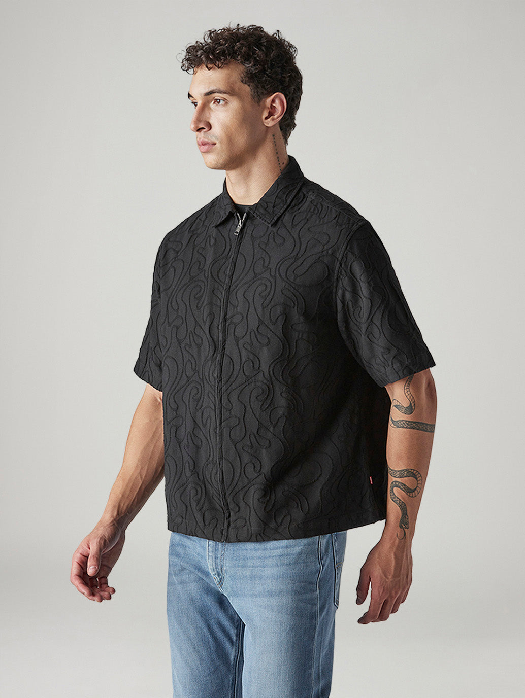 Men's Embroidered Boxy Fit Dobby Shirt - Side View