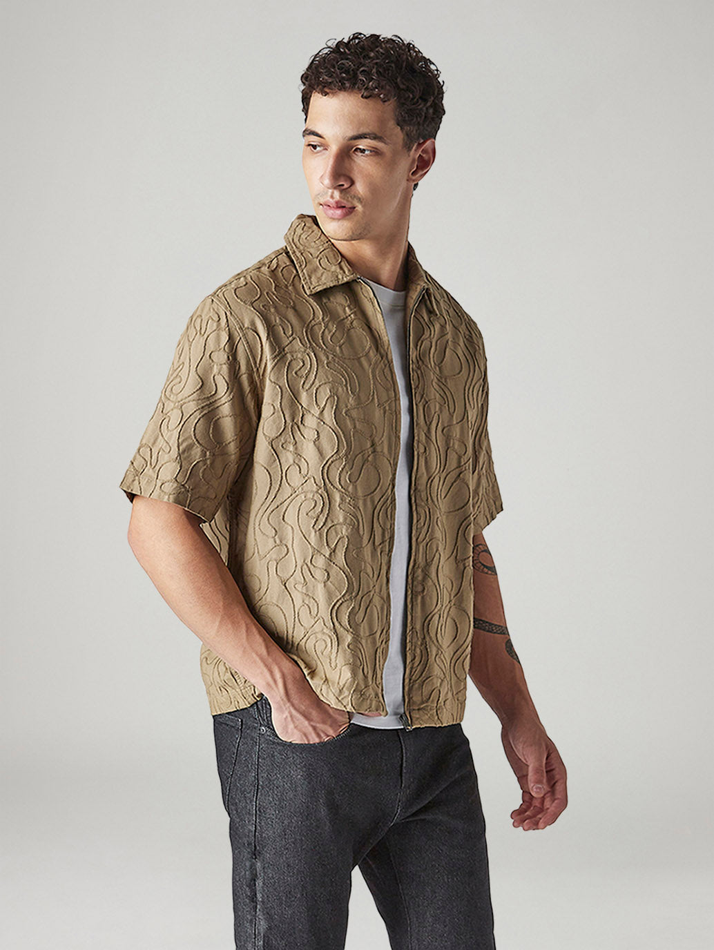 Men's Embroidered Boxy Fit Dobby Shirt