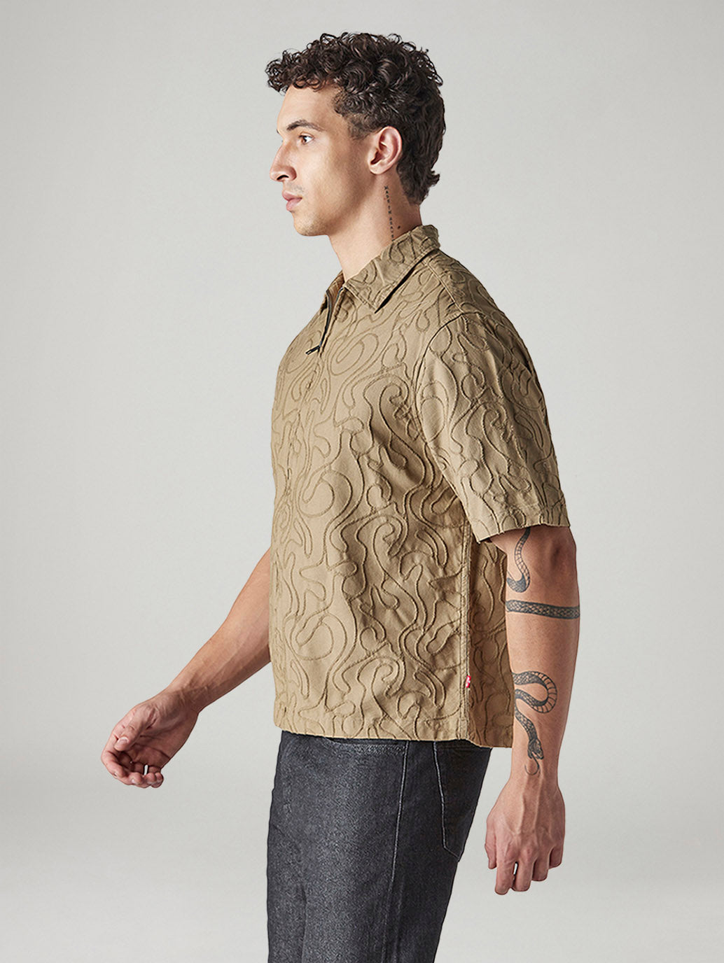 Men's Embroidered Boxy Fit Dobby Shirt - Side View