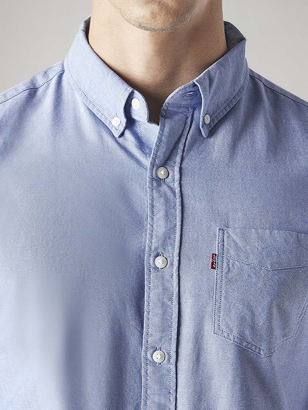 Men's Solid Slim Fit Oxford Shirt - Detail View