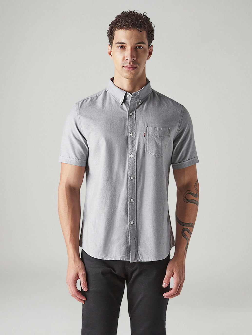 Men's Solid Slim Fit Oxford Shirt - Front View