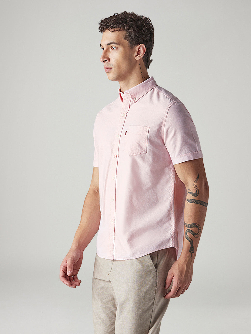Men's Solid Slim Fit Oxford Shirt - Side View