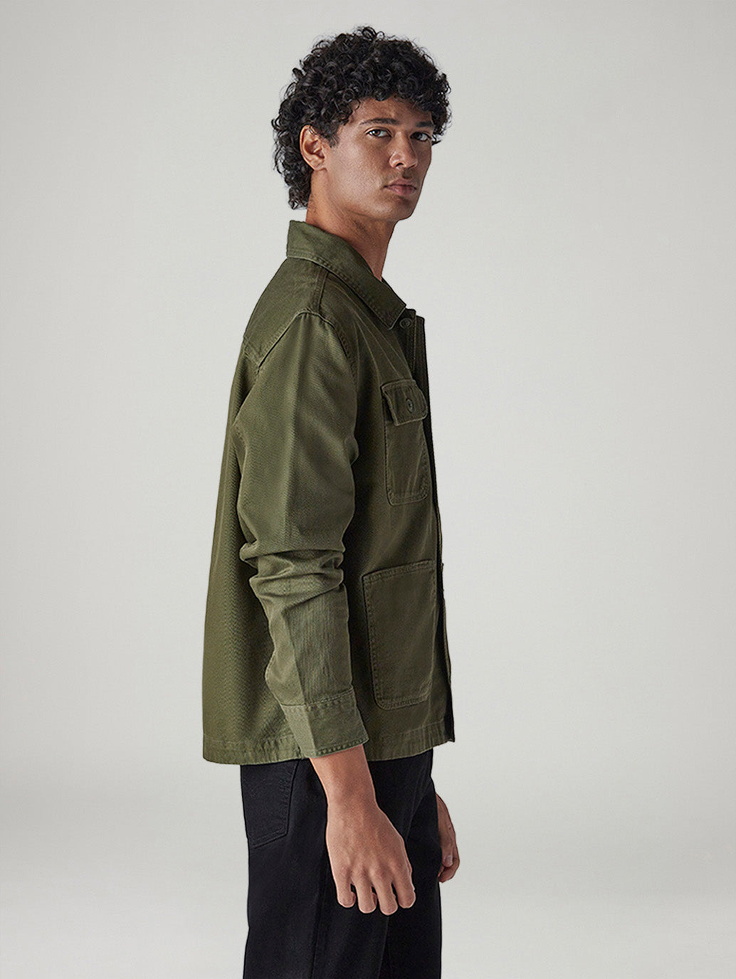 Men's Olive Solid Relaxed Fit Shirt - 20 View