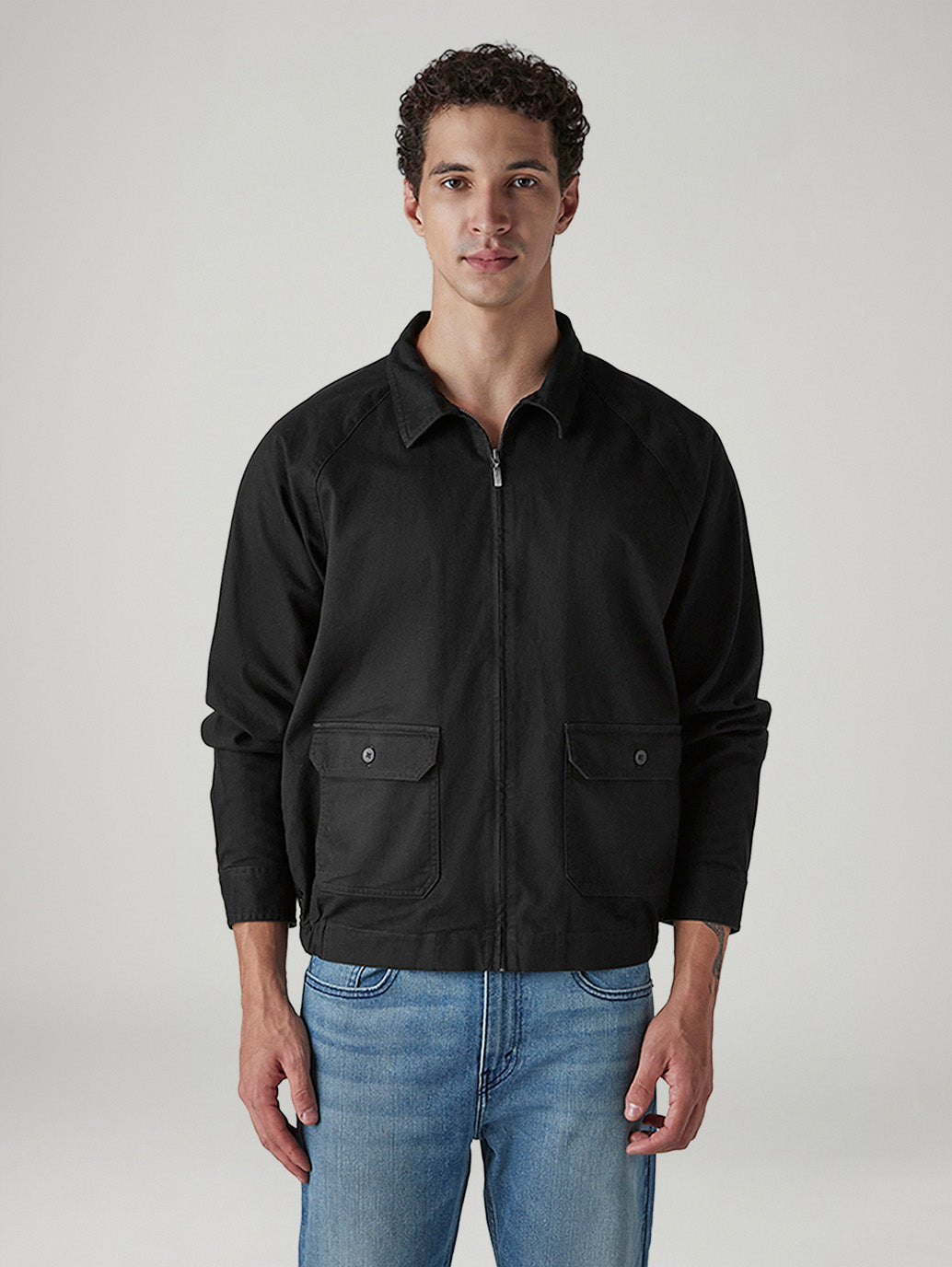 Men's Solid Relaxed Fit Jacket - Front View