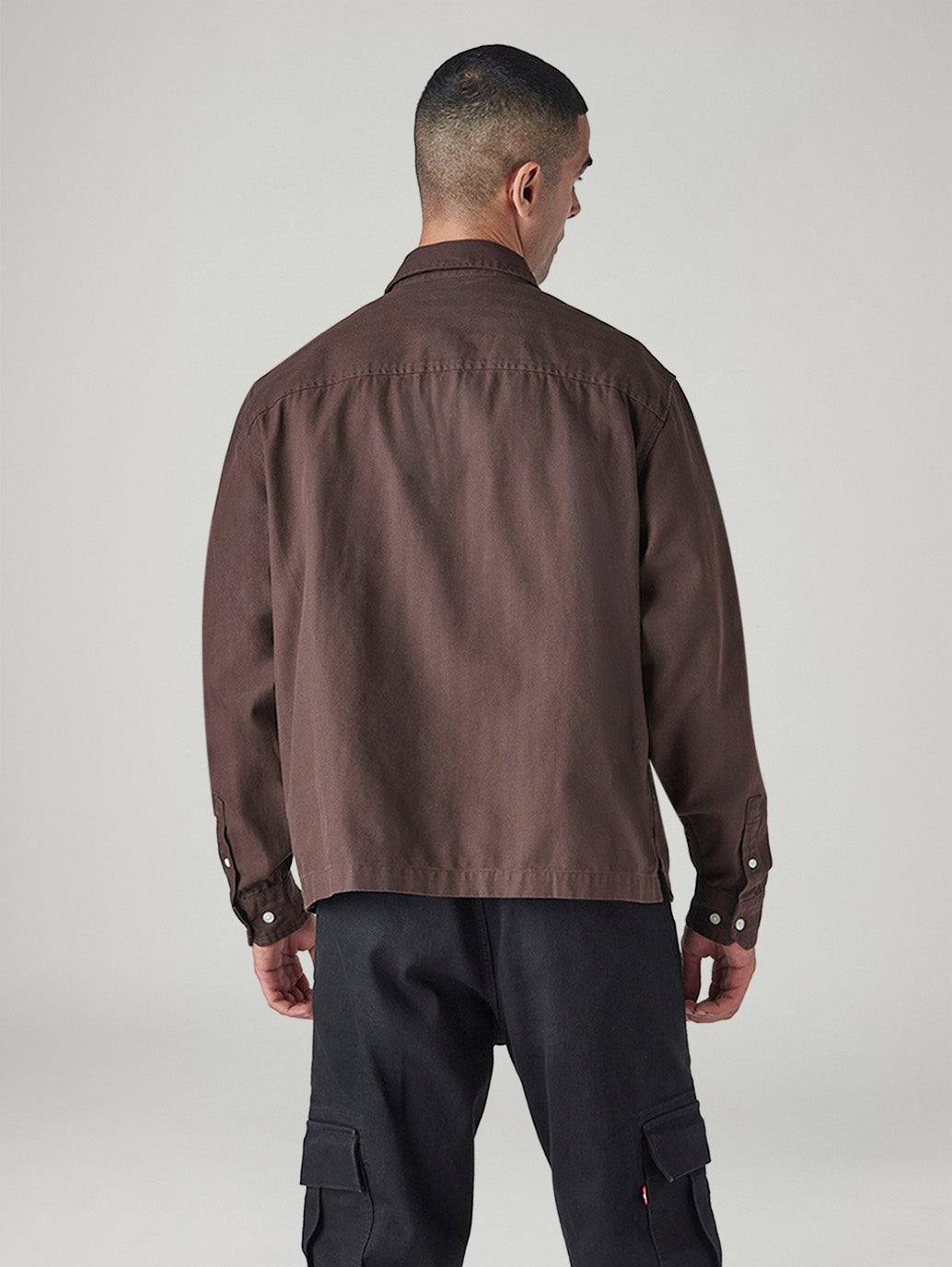 Men's Solid Relaxed Fit Shacket - Back View