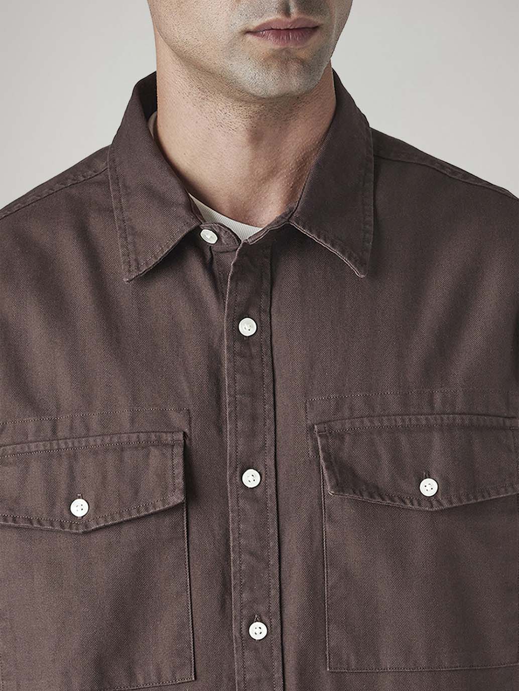Men's Solid Relaxed Fit Shacket - Detail View