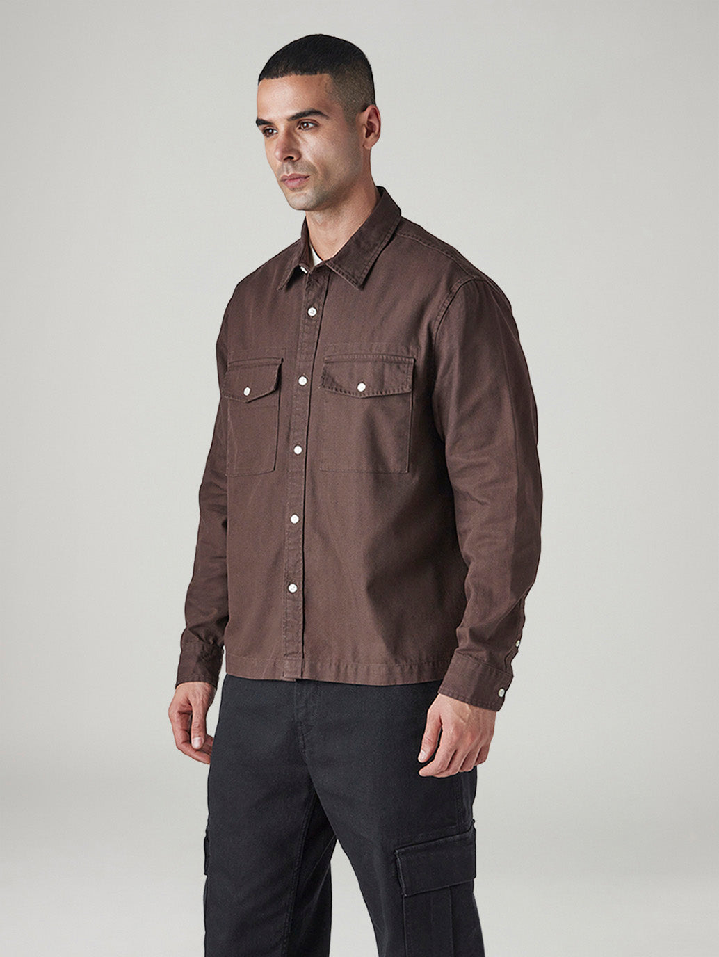Men's Solid Relaxed Fit Shacket - Side View