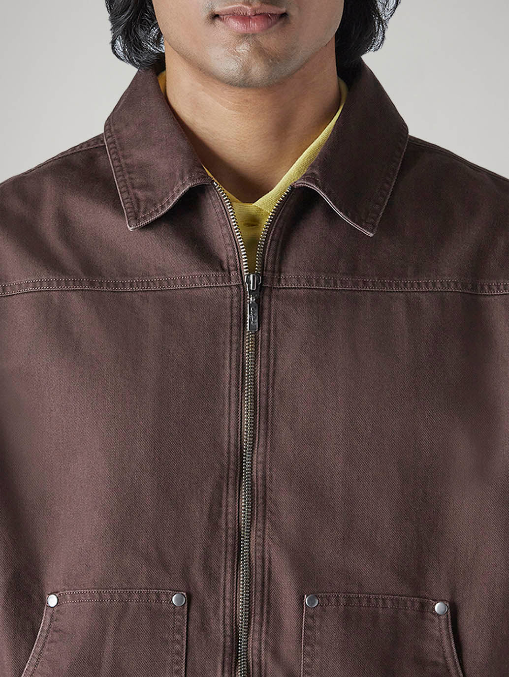 Men's Solid Brown Zip Collar Shacket - 20 View