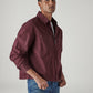 Men's Solid Maroon Zipper Shacket - Side View