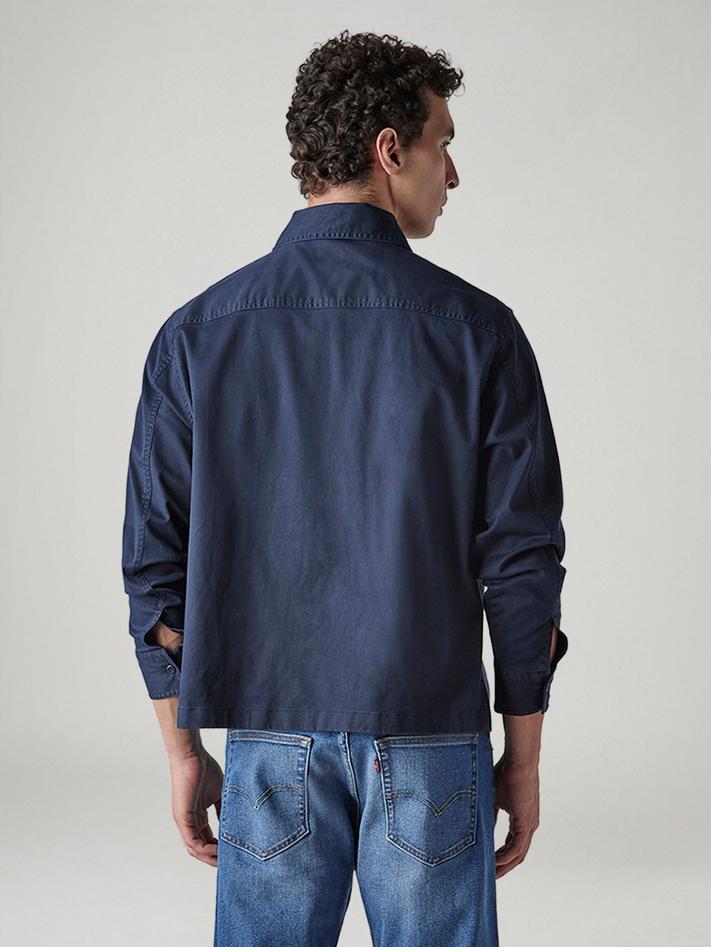 Men's Solid Navy Shacket - Back View