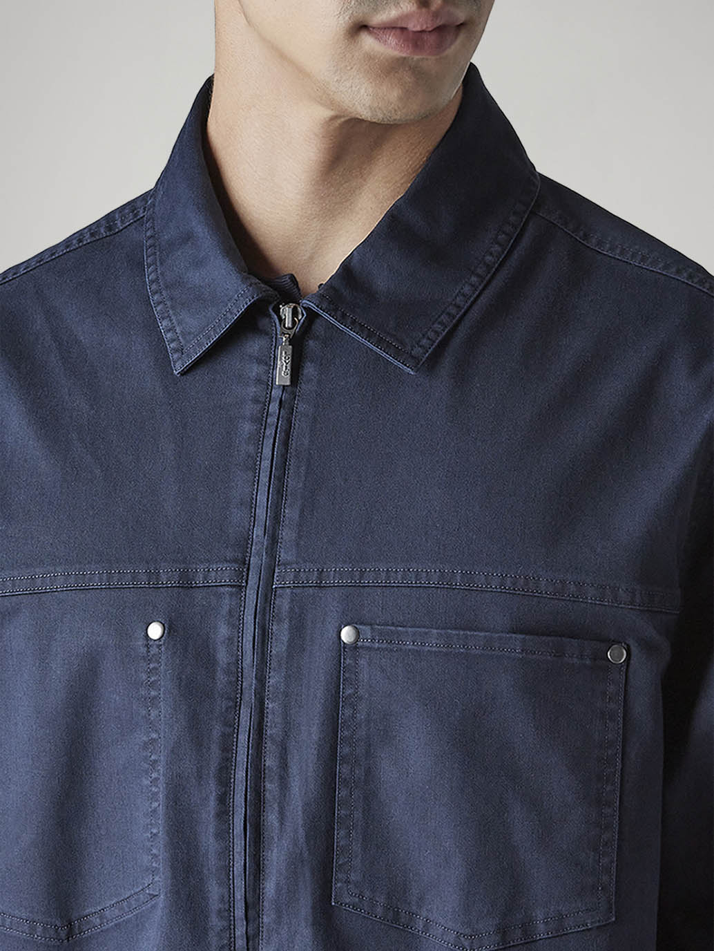 Men's Solid Navy Shacket - Detail View