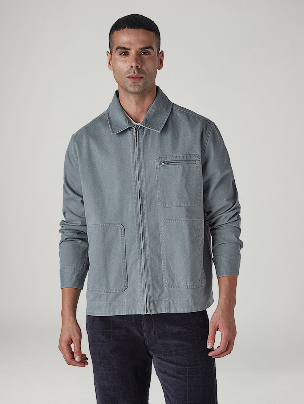 Men's Solid Grey Jacket - Front View
