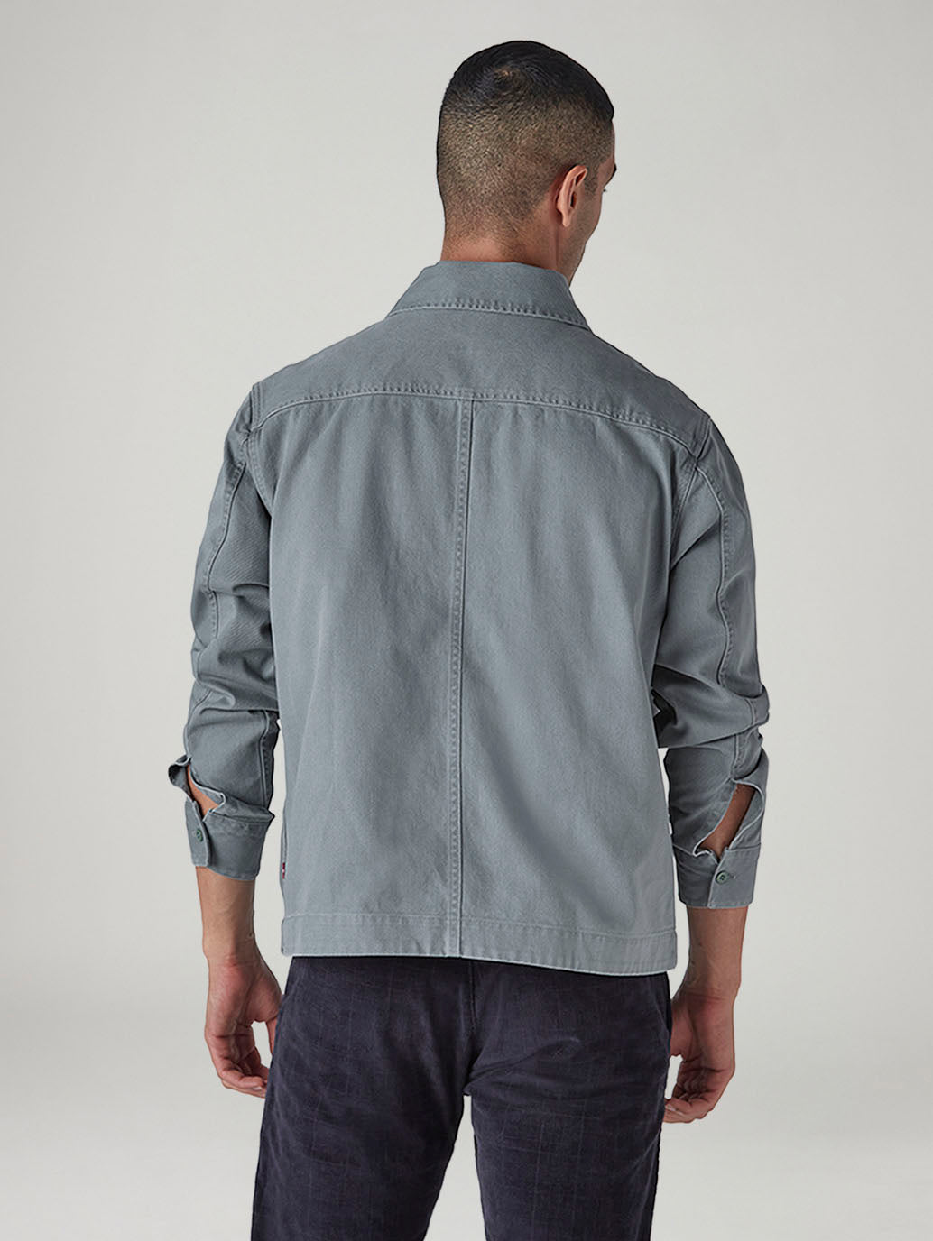 Men's Solid Grey Jacket - Back View