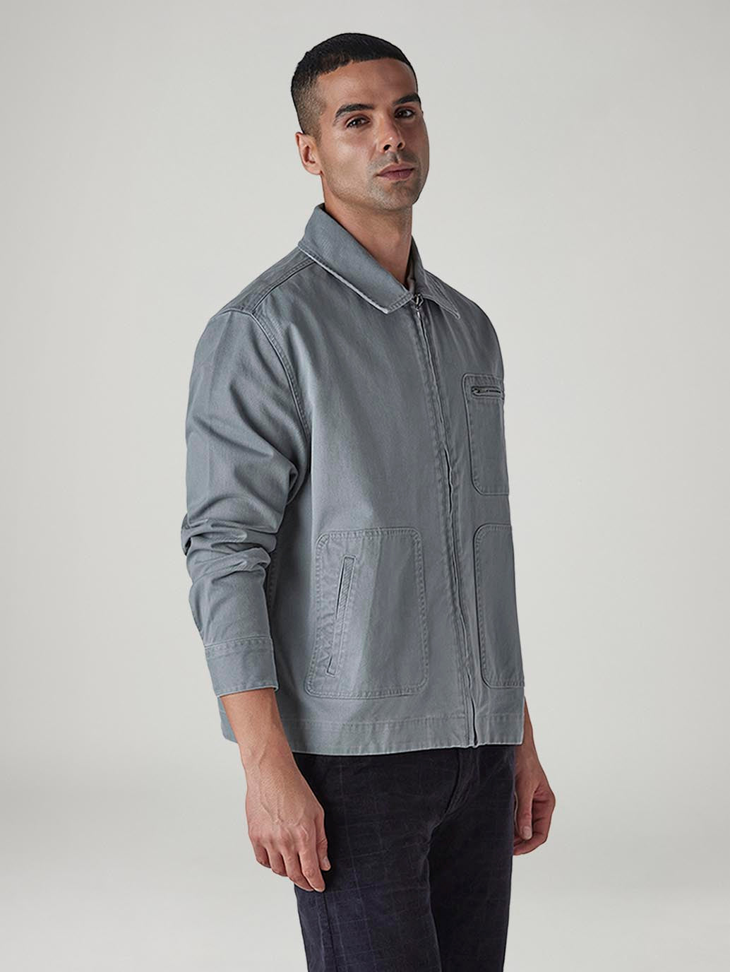 Men's Solid Grey Jacket - Side View