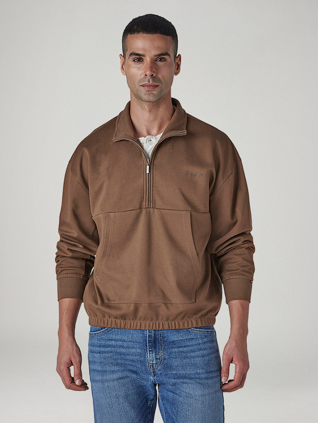 Men's Solid Boxy Fit Sweatshirt - Front View