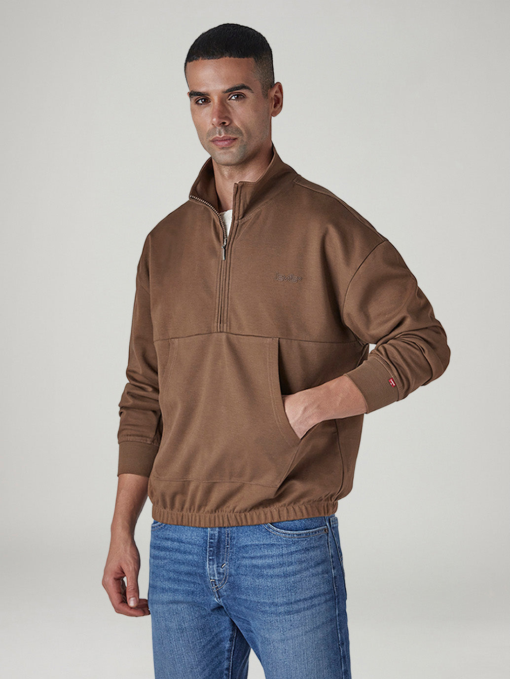 Men's Solid Boxy Fit Sweatshirt - Side View