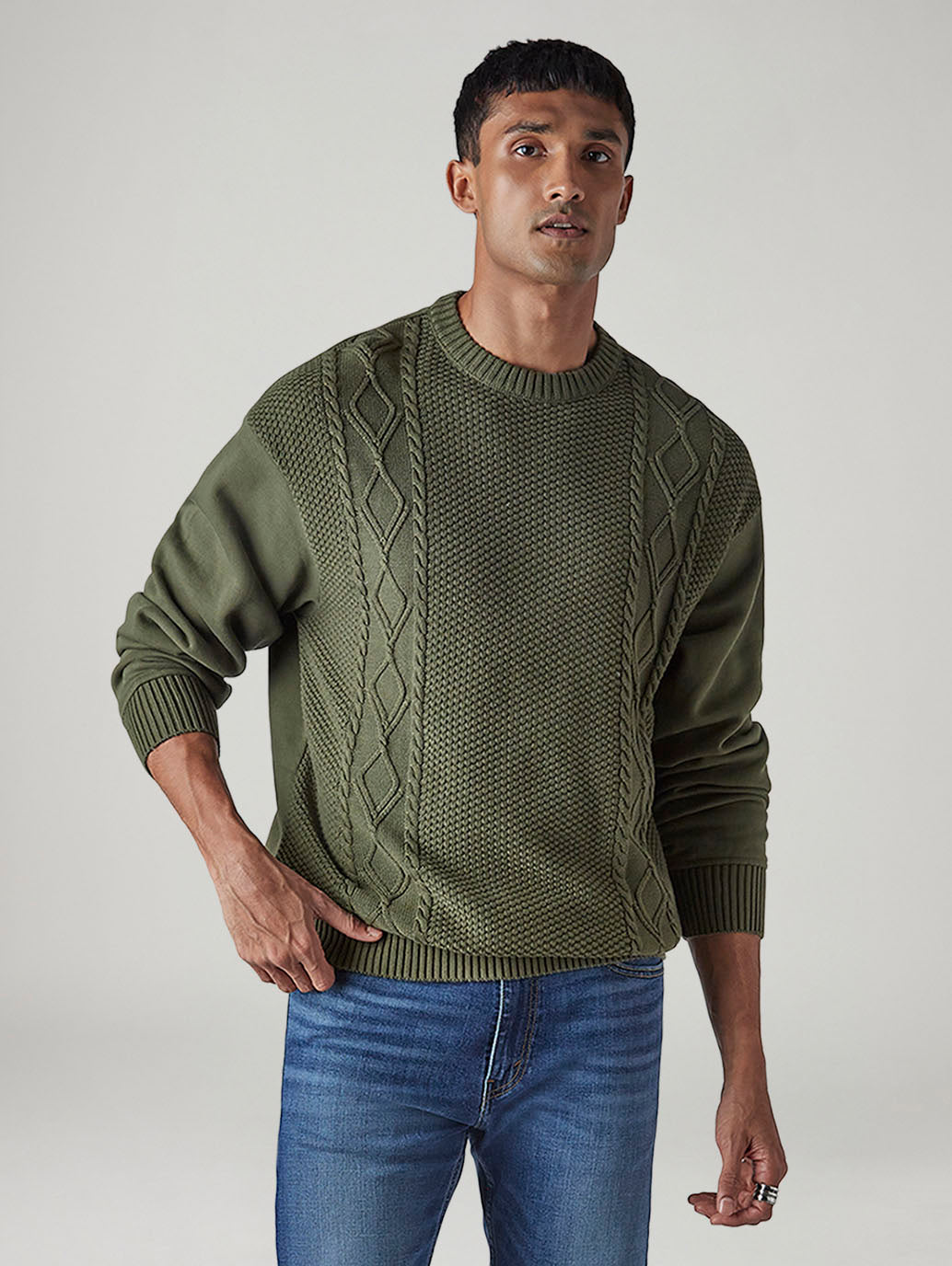 Men's Solid Olive Crew Neck Sweater