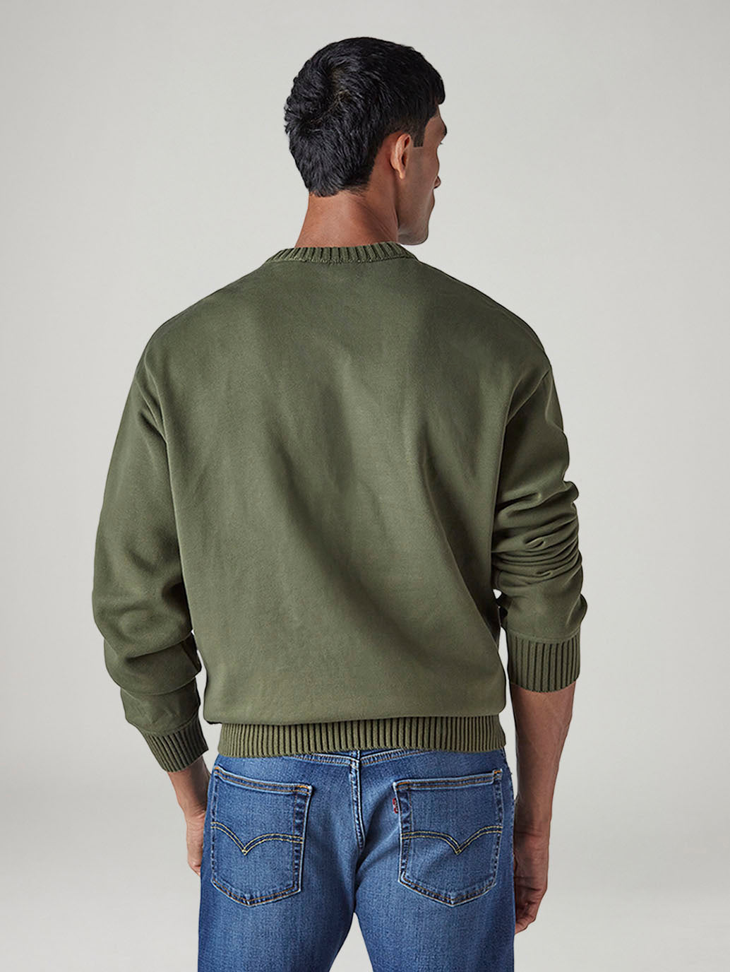 Men's Solid Olive Crew Neck Sweater - 20 View