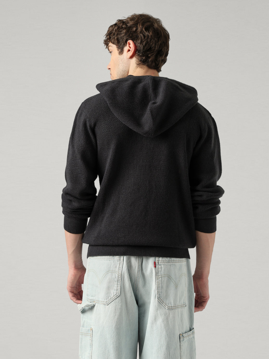 Men's Textured Regular Fit Hooded Sweater - Back View