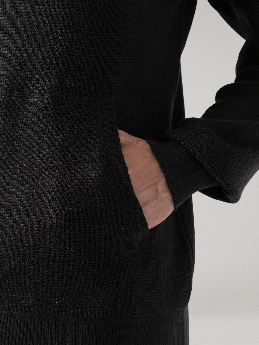 Men's Textured Regular Fit Hooded Sweater - Detail View