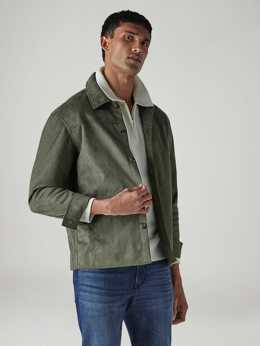 Men's Solid Olive Redloop Jacket - 20 View