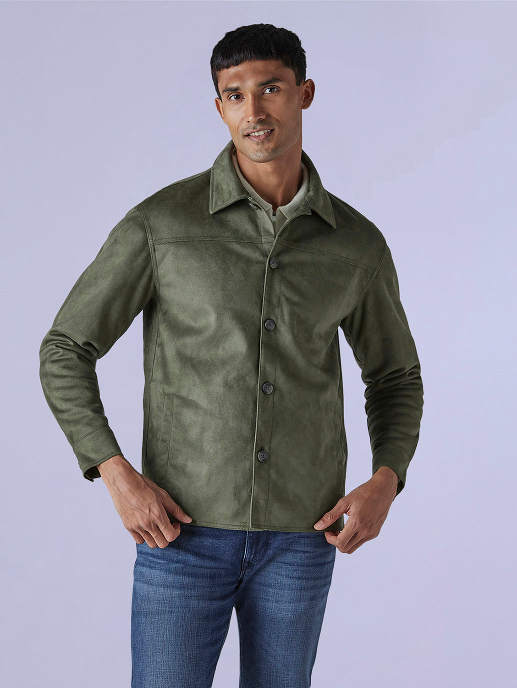 Men's Redloop Solid Slim Fit Shacket - Front View