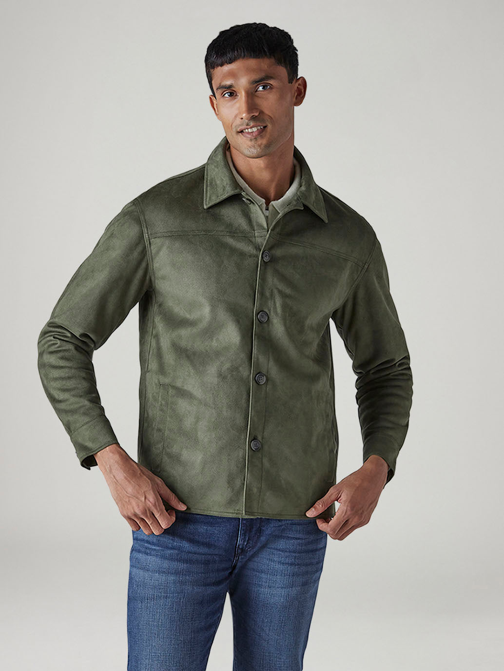 Men's Solid Olive Redloop Jacket - 20 View