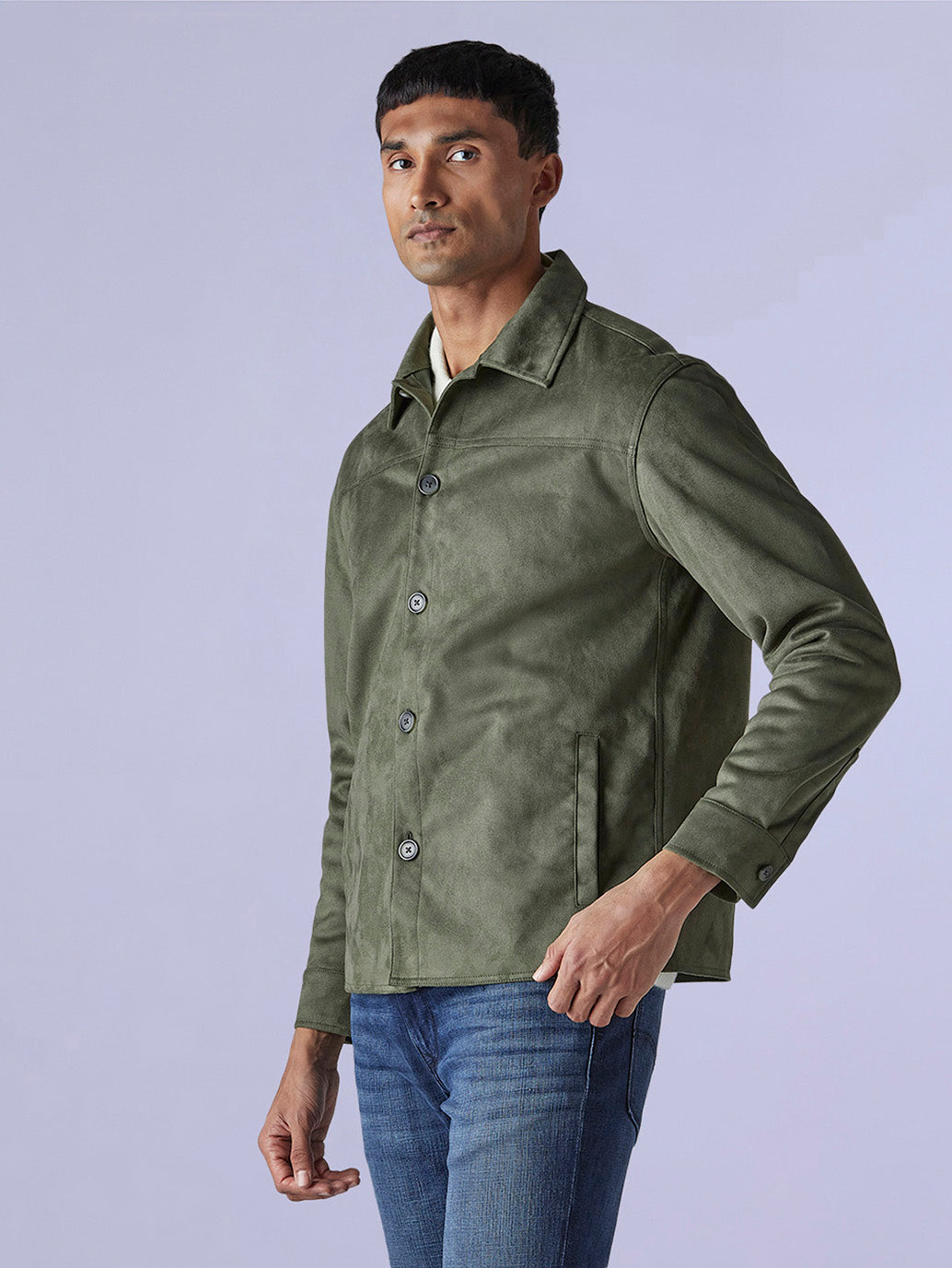 Men's Redloop Solid Slim Fit Shacket - Side View