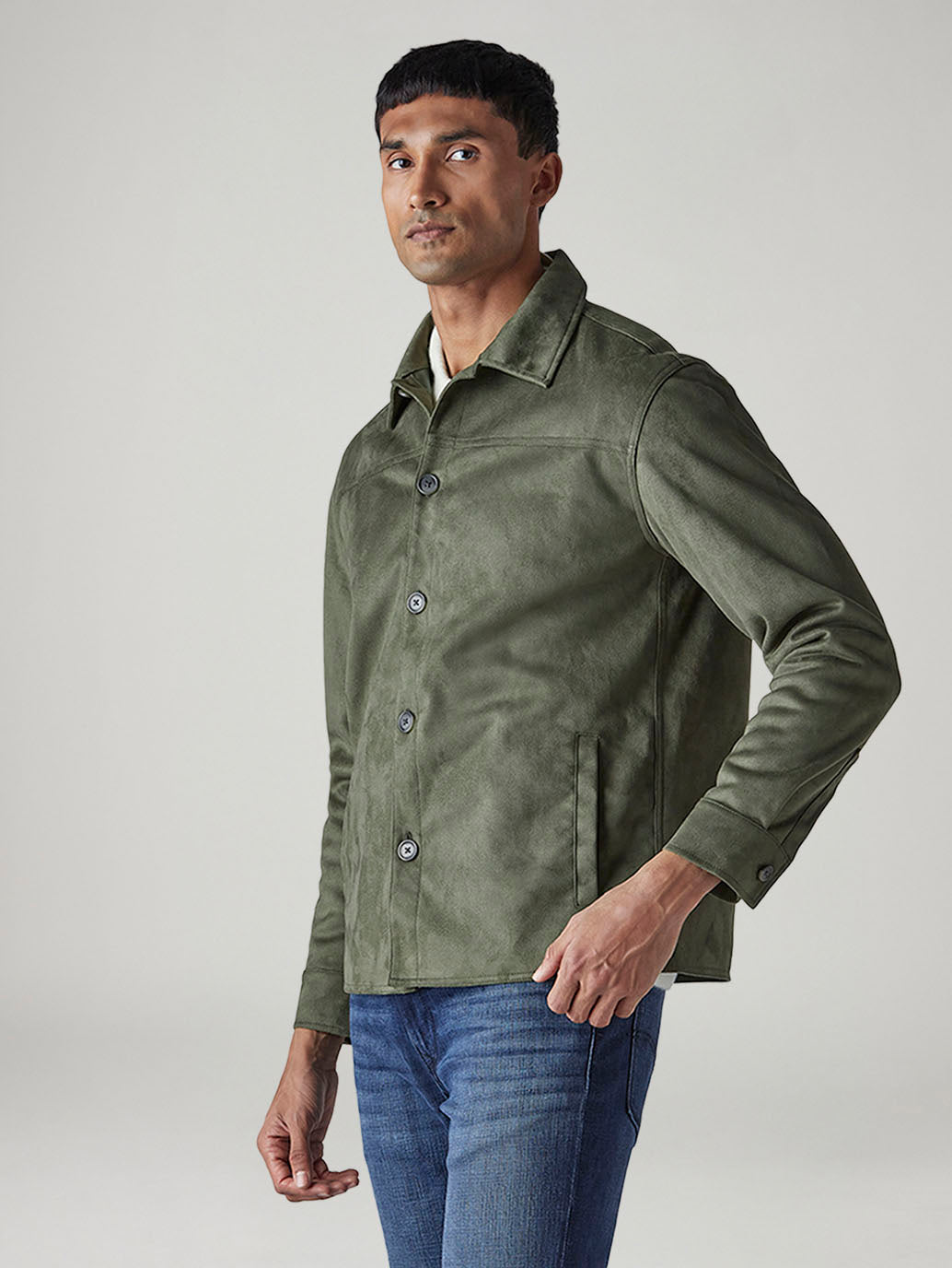 Men's Solid Olive Redloop Jacket - 20 View