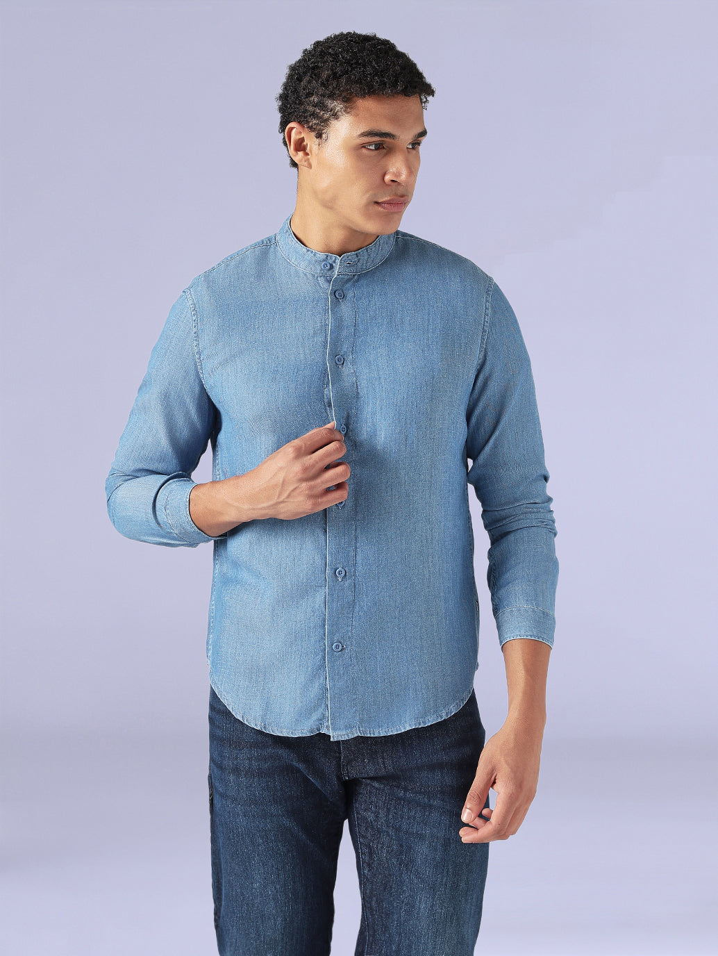 Men's Redloop Slim Mandarin Collar Shirt - Front View