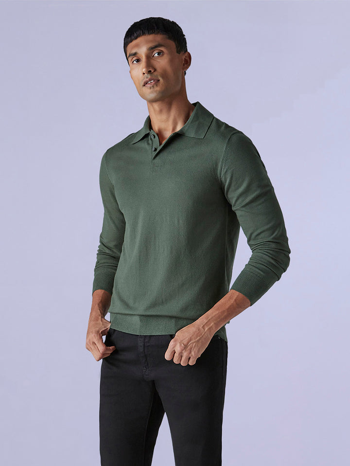Men's Solid Dark Green Slim Fit Redloop Polo T-shirt