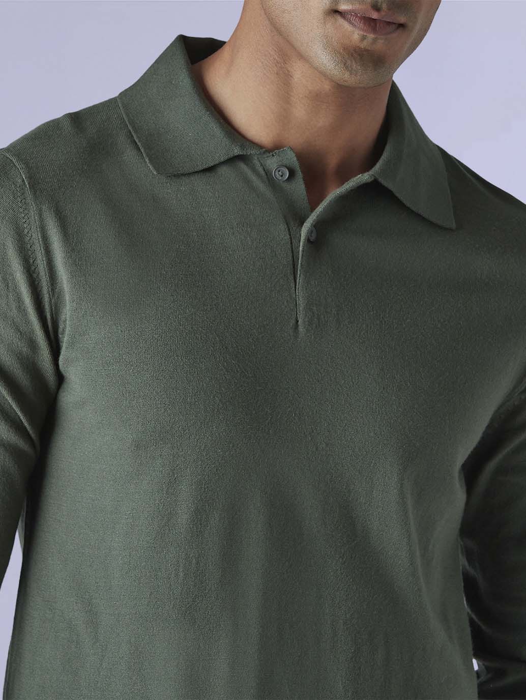 Men's Solid Dark Green Slim Fit Redloop Polo T-shirt - detail View