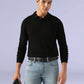 Men's Redloop Black Slim Linen Polo T-shirt - Styleshot View