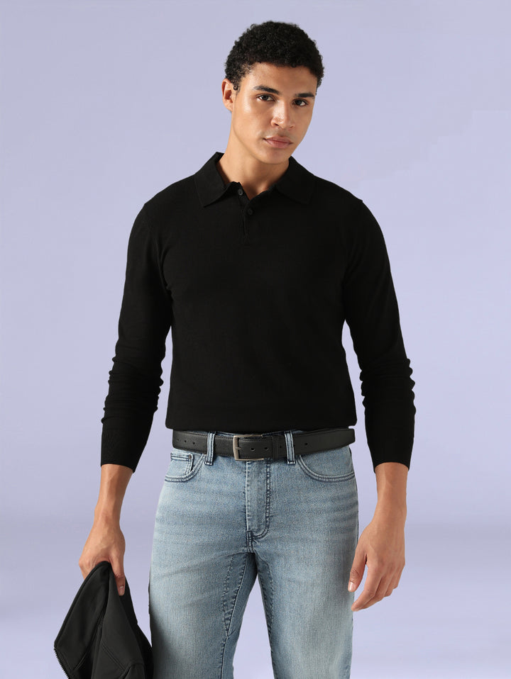 Men's Redloop Black Slim Linen Polo T-shirt