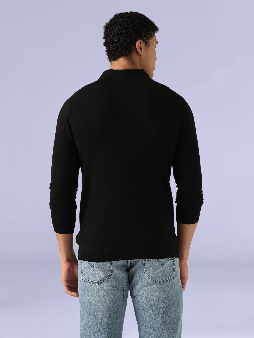Men's Redloop Black Slim Linen Polo T-shirt - Back View