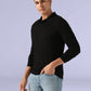 Men's Redloop Black Slim Linen Polo T-shirt - SIde View