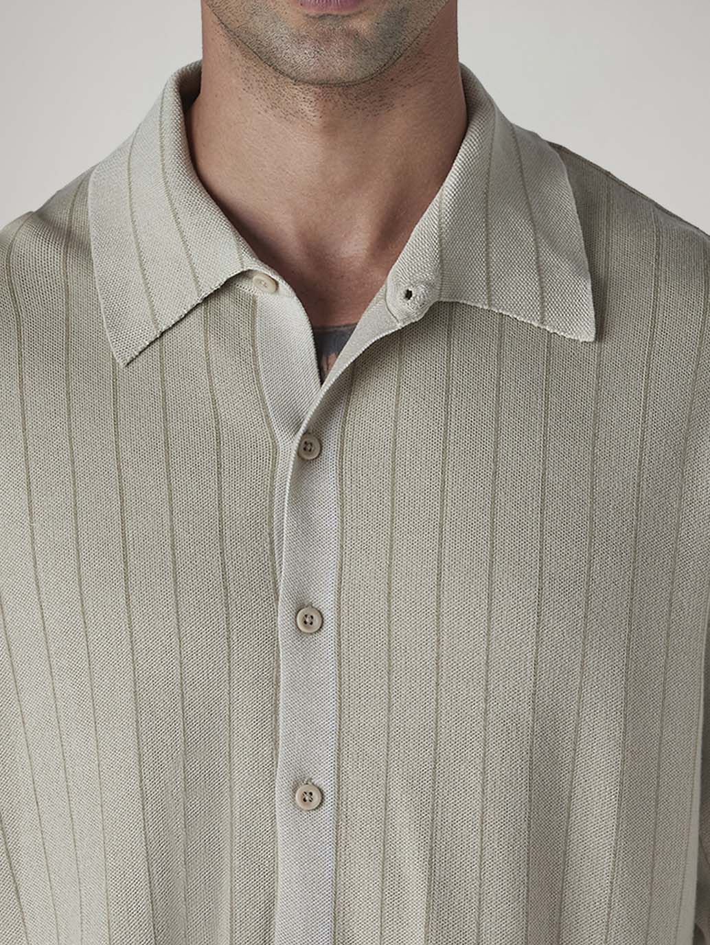 Men's Striped Slim Fit Redloop Shirt - Detail View