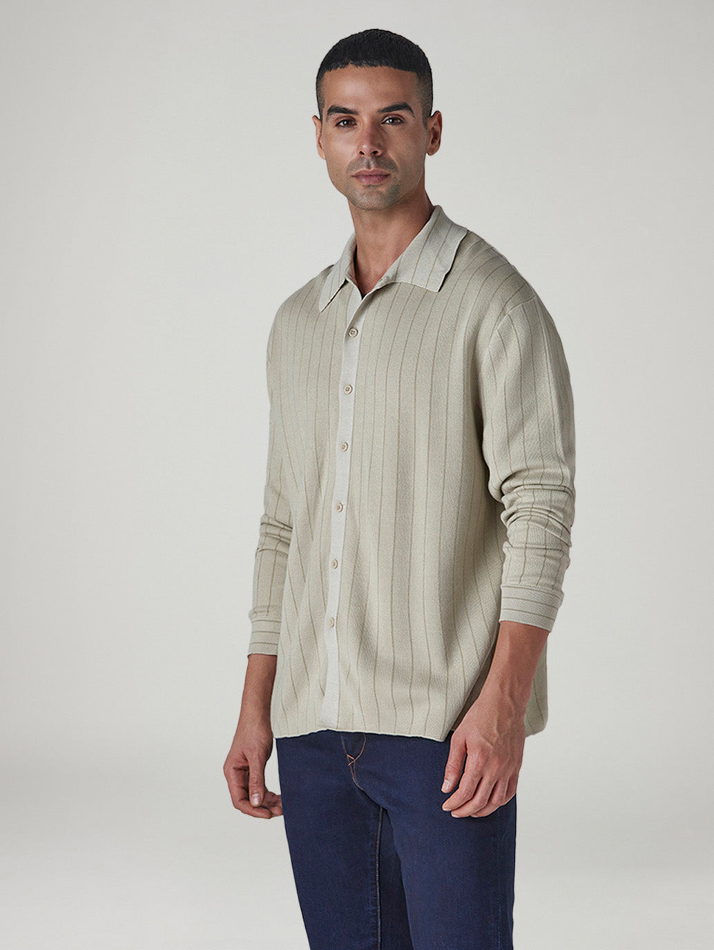 Men's Striped Slim Fit Redloop Shirt - Side View