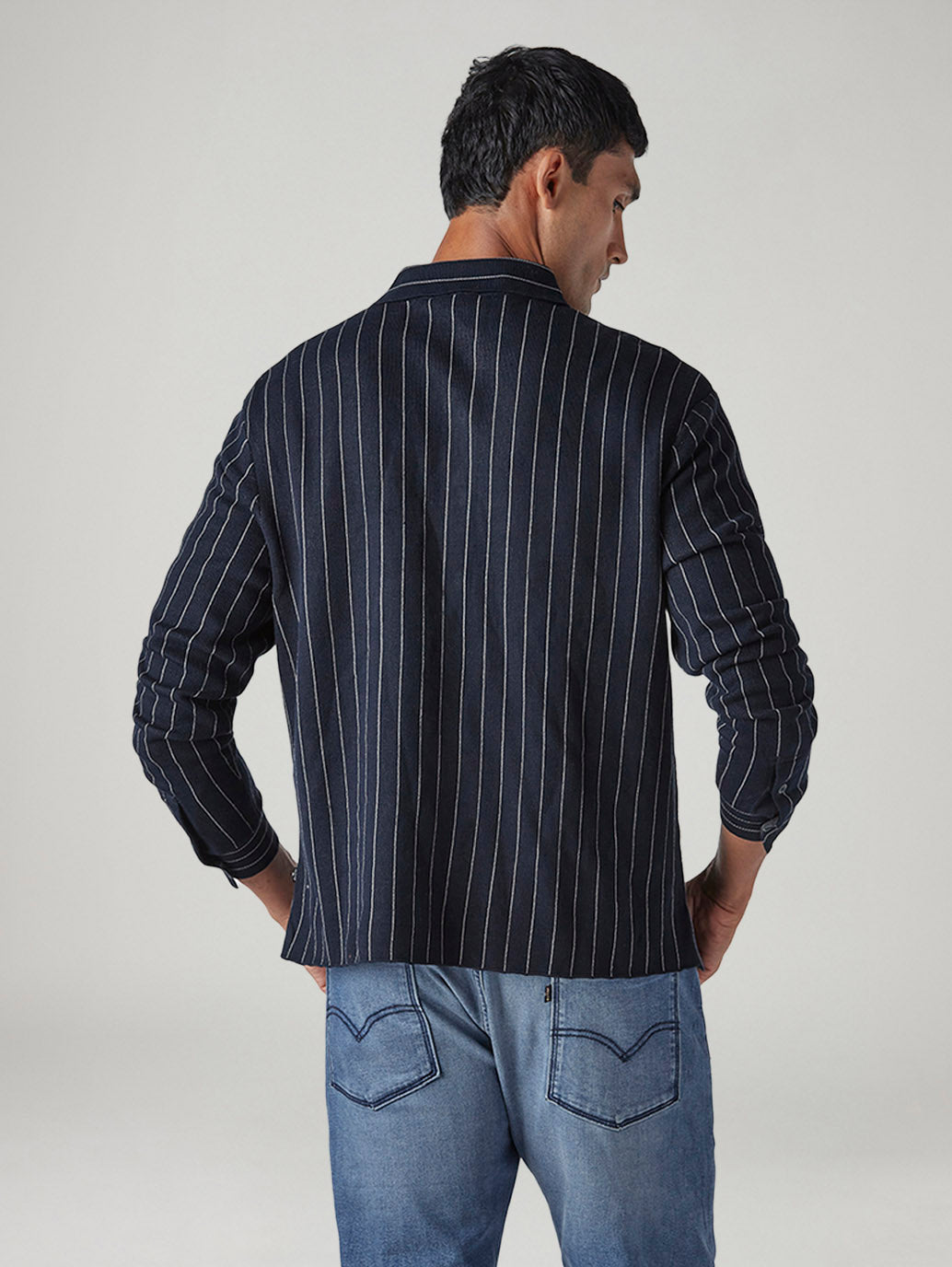 Men's Striped Slim Fit Redloop Shirt - Back View