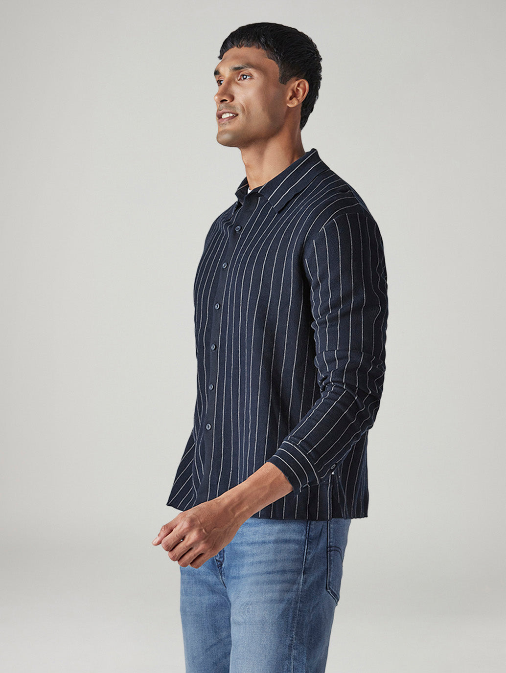 Men's Striped Slim Fit Redloop Shirt - Side View
