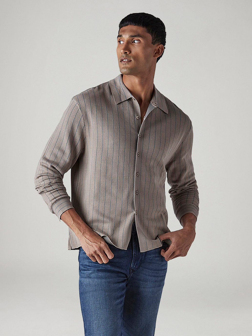 Men's Striped Slim Fit Redloop Shirt - Styleshot View