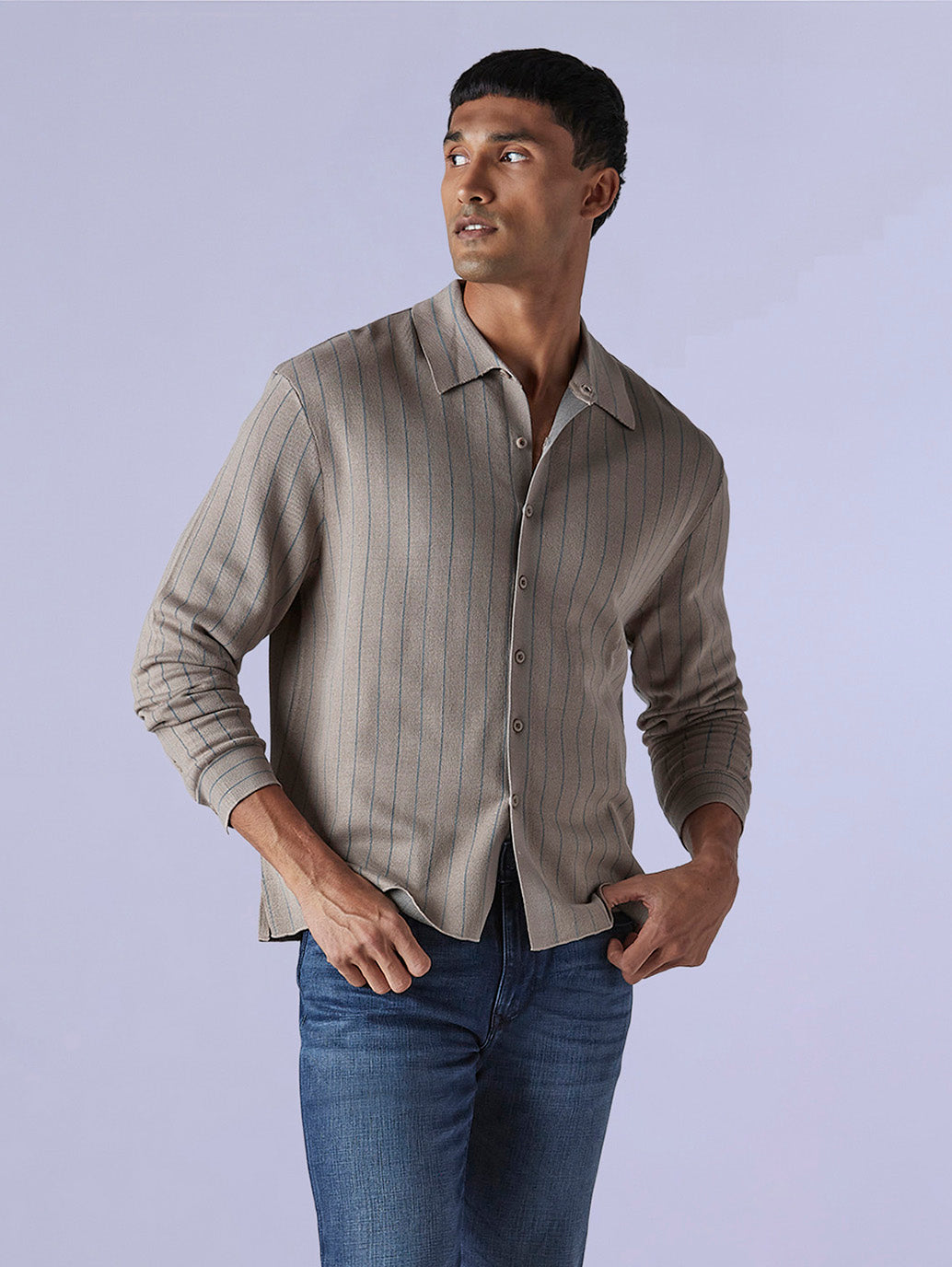 Men's Striped Slim Fit Redloop Shirt