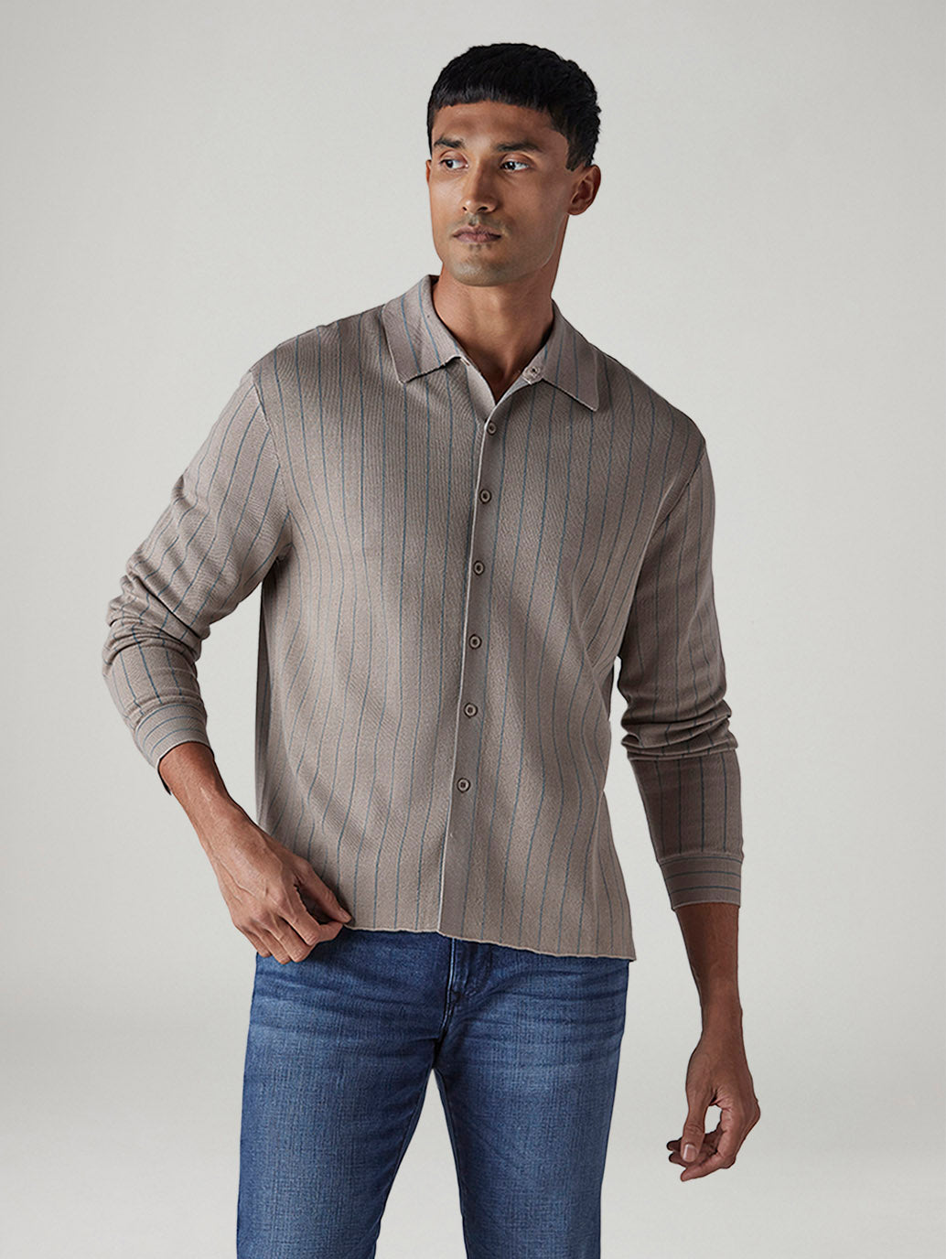 Men's Striped Slim Fit Redloop Shirt - Front View