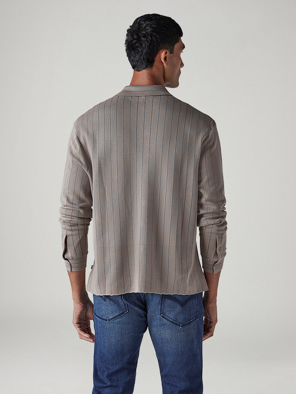 Men's Striped Slim Fit Redloop Shirt - Back View