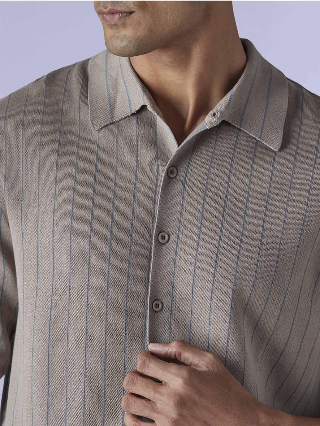 Men's Striped Slim Fit Redloop Shirt - detail View