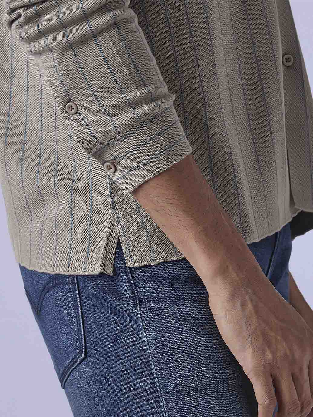 Men's Striped Slim Fit Redloop Shirt - detail View