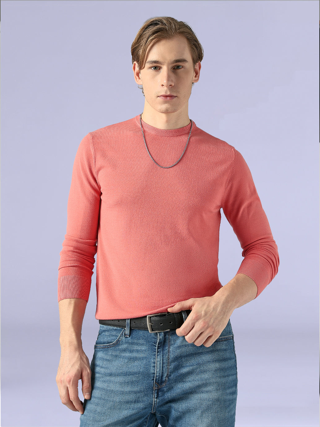 Men's Textured Slim Fit Redloop Jersey T-Shirt - Styleshot View