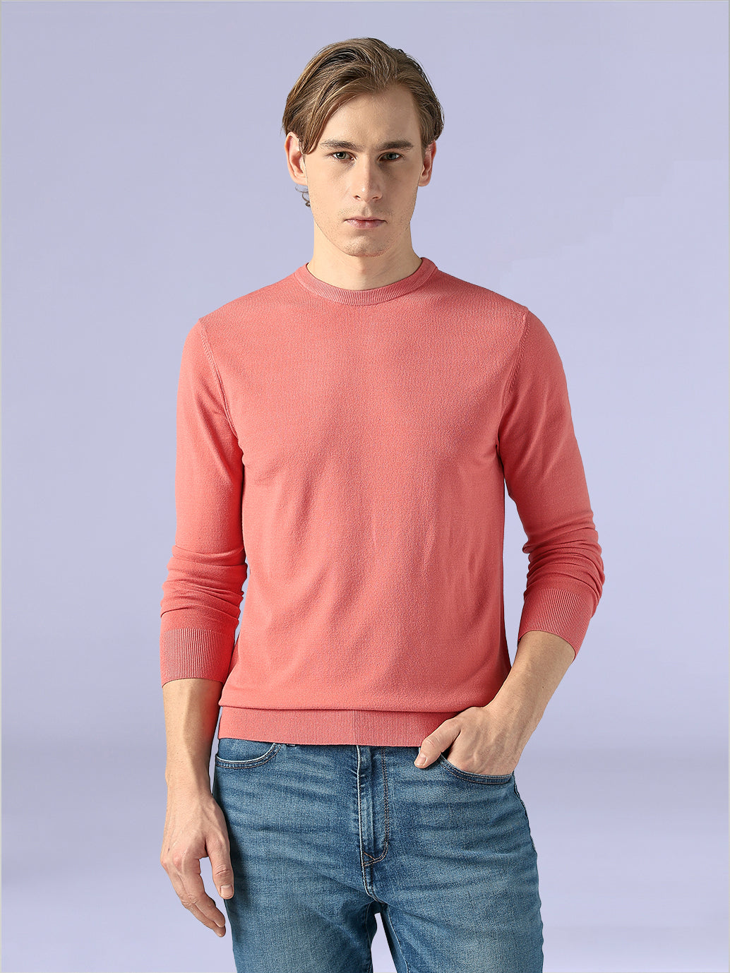 Men's Textured Slim Fit Redloop Jersey T-Shirt - Front View