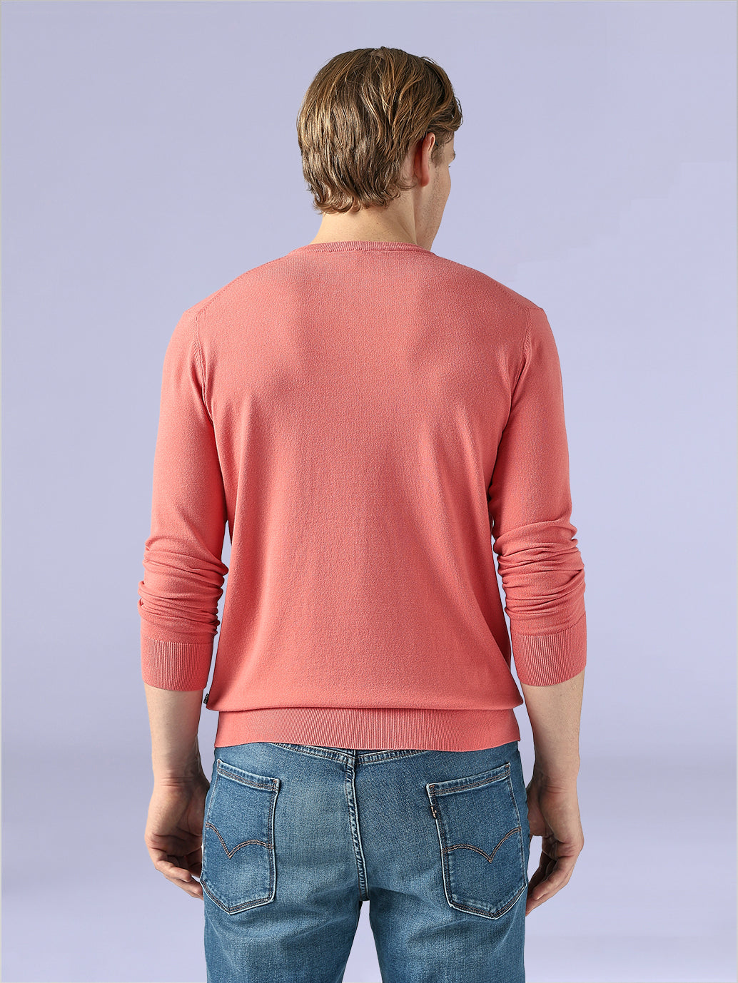 Men's Textured Slim Fit Redloop Jersey T-Shirt - Back View