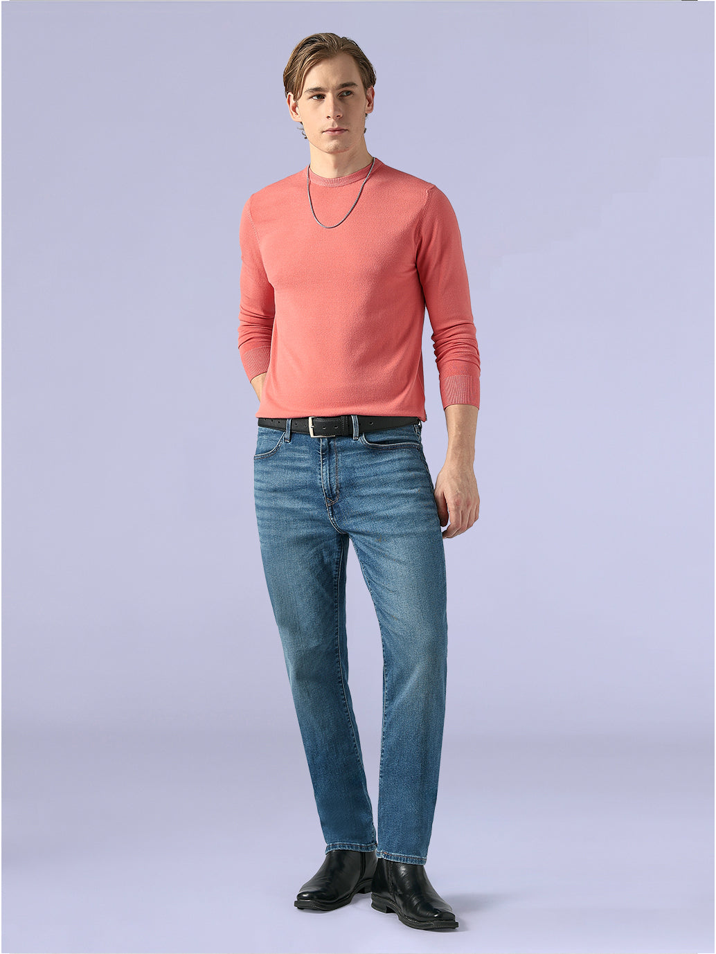 Men's Textured Slim Fit Redloop Jersey T-Shirt